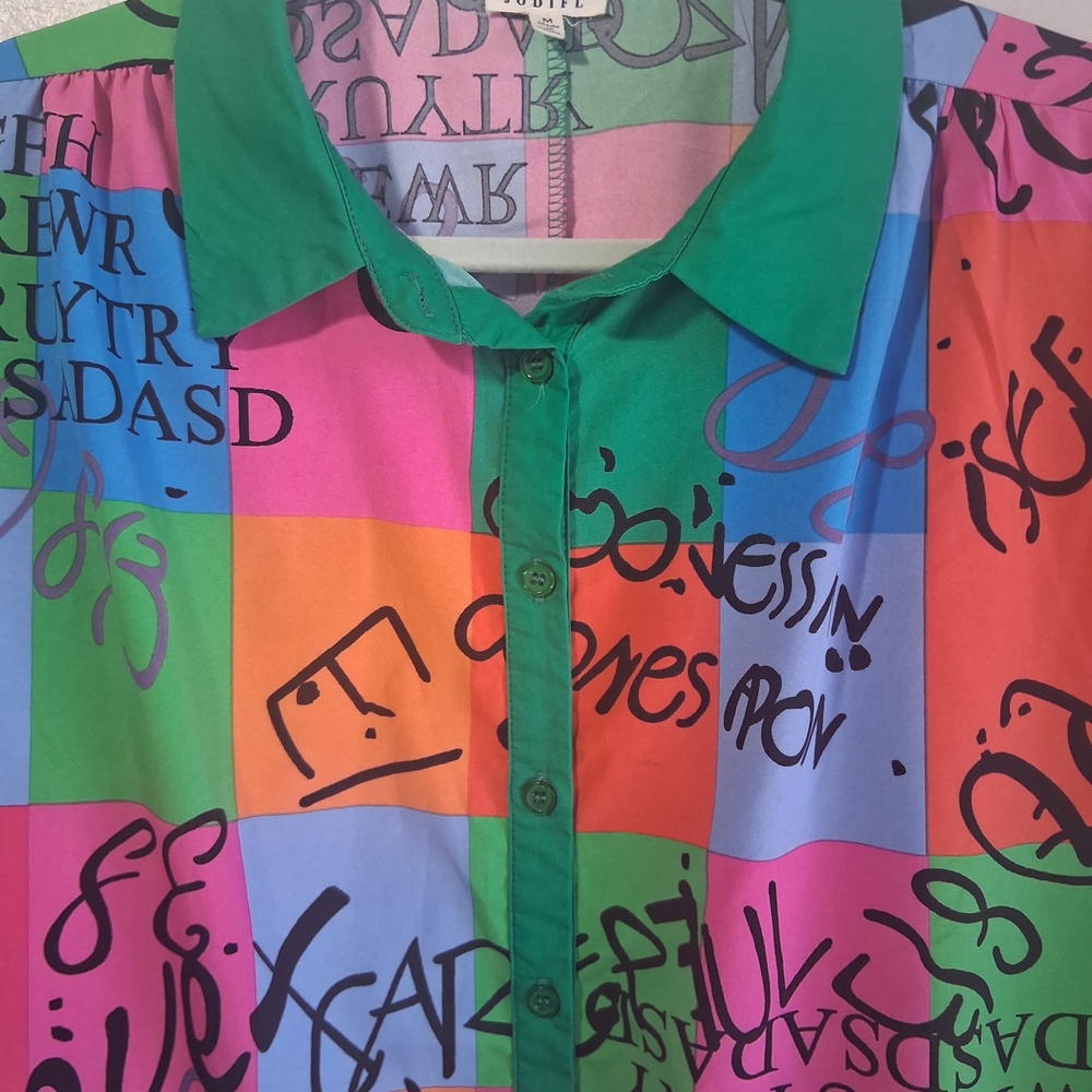 Jodifl Oversized Colorblock Graffiti Blouse M Bold Button Down Statement Top - Picture 3 of 13